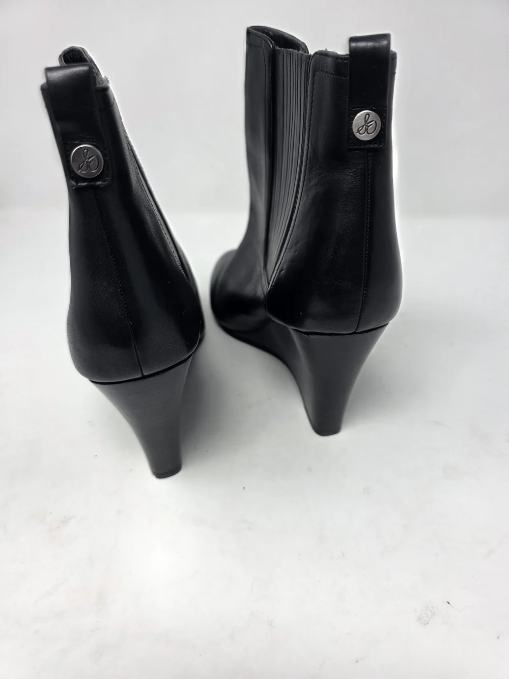 Sam Edelman Black Leather Wedge Ankle Boots Womens 9.5 Chelsea Booties
